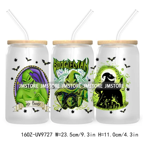 Spooky Cartoon Halloween 16OZ UV Cup Wrap DTF Transfer Stickers For Libbey Glass Can Cups Tumbler Waterproof Labels Scare Crew