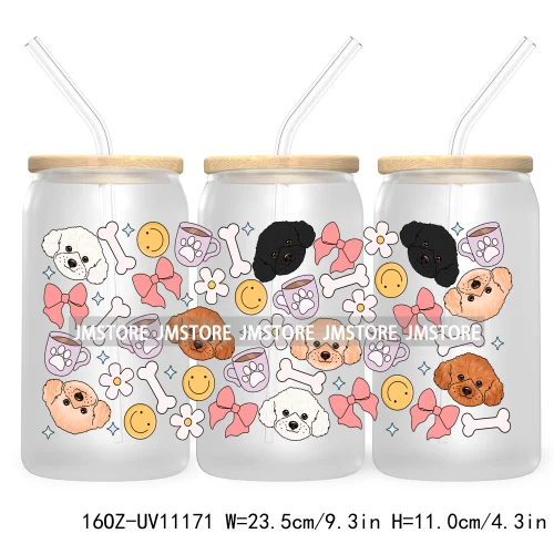 Cute Daisy Dog Paw Animal Lover UV DTF Cup Wrap For Libbey Glass Can Transfer Stickers Waterproof Custom Labels Coquette Bow Pet