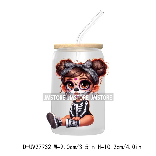 Halloween Skeleton Latina Chibi Baby UV DTF Transfer Stickers Decals For Libbey Cold Cups Mug Tumbler Waterproof Labels Princess