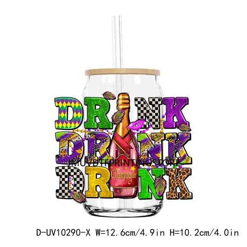 Happy Mardi Gras Afro Messy Bun UV DTF Transfers Stickers Decals For Libbey Cold Cups Mugs Tumbler Waterproof DIY Logo