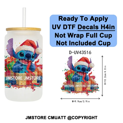Winter Cartoon Christmas Holiday UV DTF Transfer Stickers Decals Ready To Apply Good Quality Logo For Libbey Cold Cup Mug Bottle