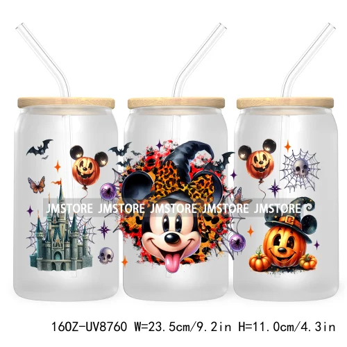 Halloween Leopard Cartoon Princess 16OZ UV DTF Cup Wrap Transfer Sticker Custom Labels Waterproof Logo For Libbey Glass Can Fall