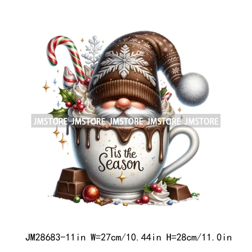 Winter Hot Cocoa Boy Cozy Gnomes Coffee Mug Tis The Season Happy Christmas Iron On DTF Heat Press Transfers Stickers For Clothes