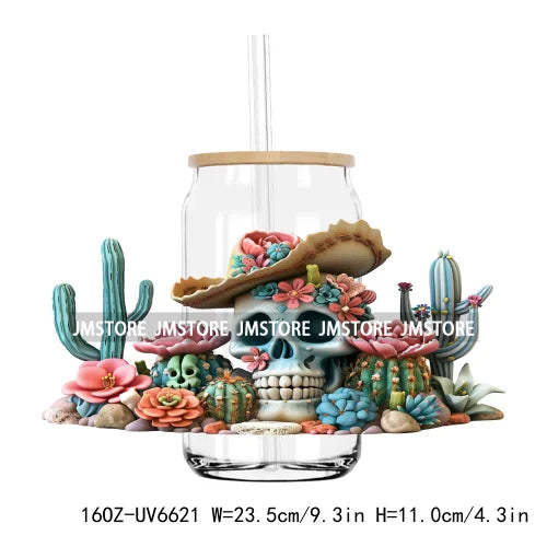 Western Desert Cactus Plants 16OZ UV DTF Cup Wrap Transfers Stickers Custom Labels Durable Waterproof Logo For Libbey Glass Can