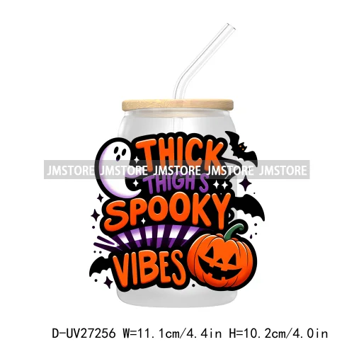 Trick Or Treat Pumpkin Coquette Bow Girly Ghost Halloween UV DTF Transfer Stickers Decals For Libbey Cold Cups Mug Tumbler Label