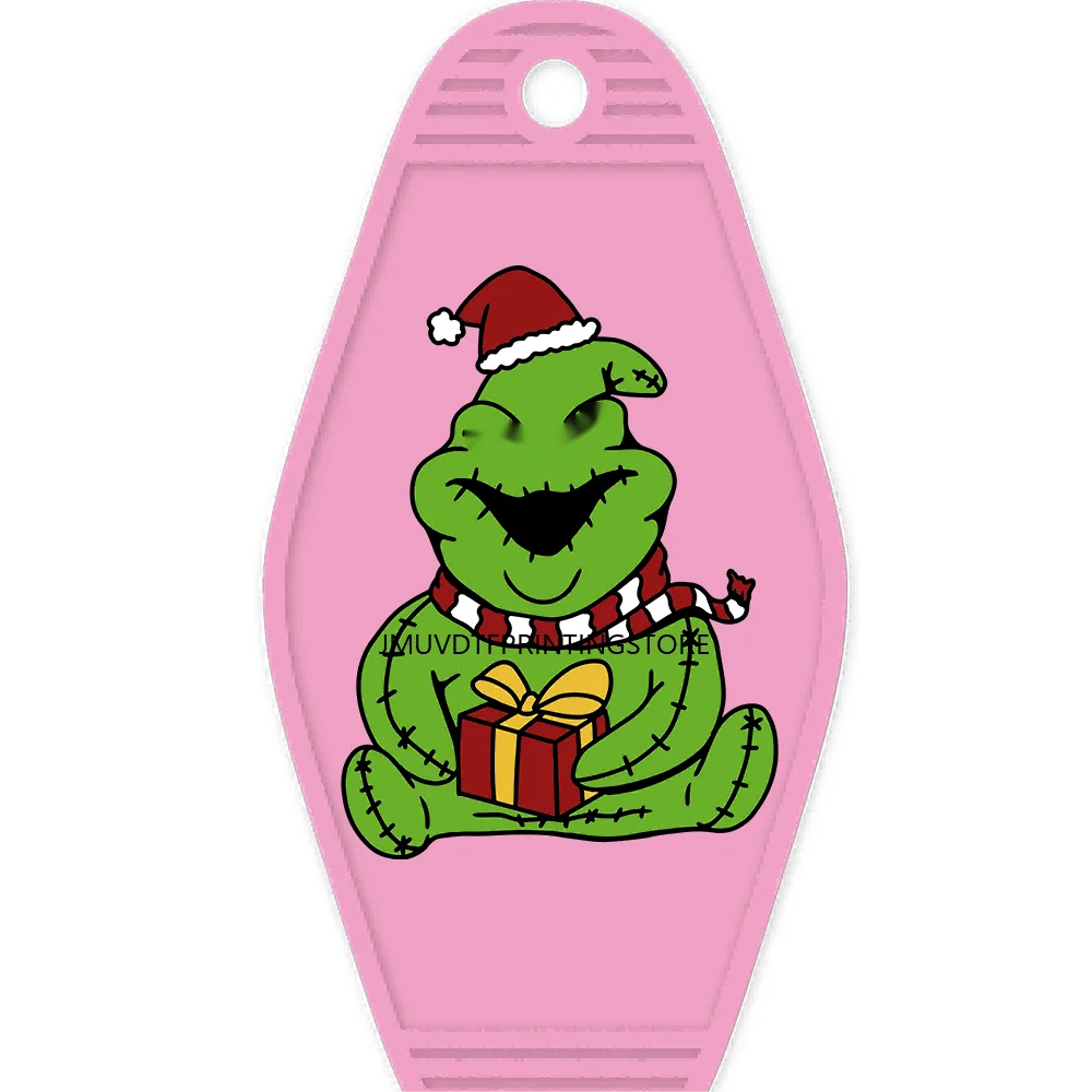 Christmas Cute Baby Green Guy With Santa Hat Gifts High Quality WaterProof UV DTF Sticker For Motel Hotel Keychain