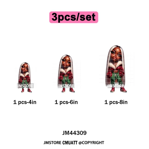 Sassy Black Girl Santa Christmas Bright Gingerbread Iron on Washable DTF Heat Transfers Stickers Ready to Press for Sweatshirts