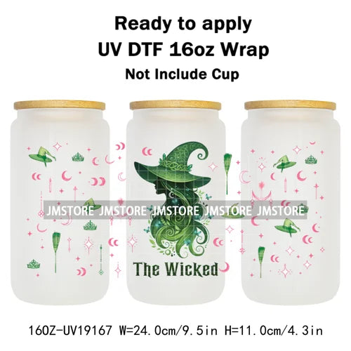 Coquette Green Pink Wicked Witch 16OZ UV DTF Cup Wraps Ready To Apply Waterproof Transfer Stickers For Libbey Glass Can Tumbler