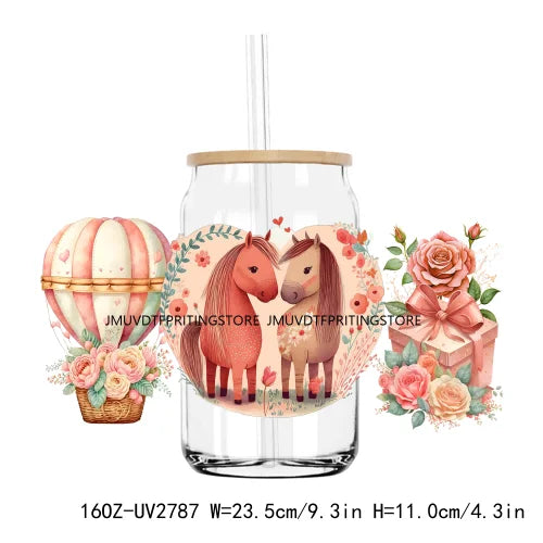 Cute Animal Couple Valentine Day UV DTF Sticker For 16OZ Libbey Glass Cup Can Wrap Transfer Sticker Custom Labels DIY Logo