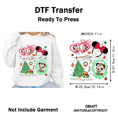 Magical Cartoon Girly Christmas Season Coquette Xmas Holiday Iron on DTF Washable Transfers Stickers Ready to Press for Textiles