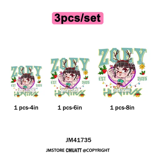 Cute Santa Kpop Inspired Movie Character Merry Christmas Holly Iron on DTF Washable Transfer Stickers Ready to Press for Textile