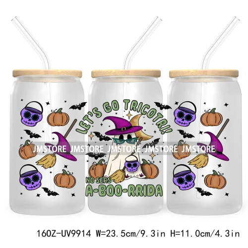 Tis the Season Spooky Ghost 16OZ UV DTF Cup Wrap Transfer Stickers Latina Halloween Custom Label Waterproof For Libbey Glass Can