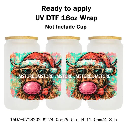 Preppy Brushstroke Christmas Santa Claus 16OZ UV DTF Cup Wraps Ready To Apply Waterproof Transfer Stickers For Libbey Glass Can