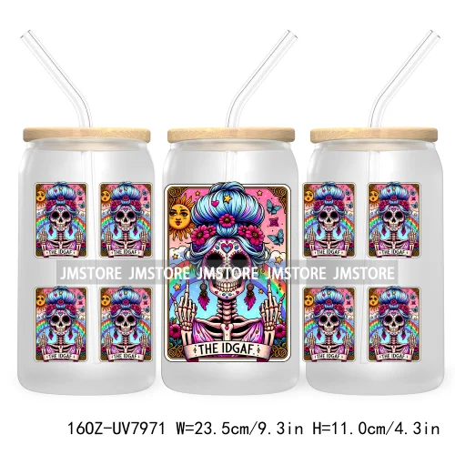 Funny Tarot Card UV DTF Sticker For 16OZ Libbey Glass Cup Can Wrap Transfer Sticker Custom Label DIY Logo Mexican Skeleton Skull