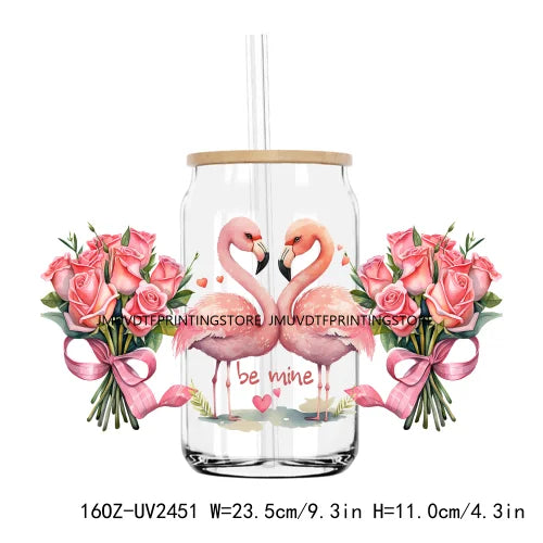 Valentine's Day Animals With Rose 16OZ UV DTF Cup Wrap Transfers Stickers Custom Labels DIY Waterproof Logo For Libbey Glass Can