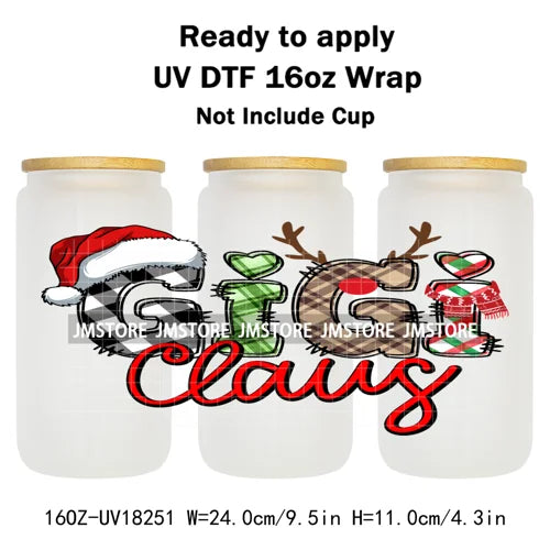 Christmas Mama Mini Coquette Family Xmas 16OZ UV DTF Cup Wraps Ready To Apply Waterproof Transfer Stickers For Libbey Glass Can