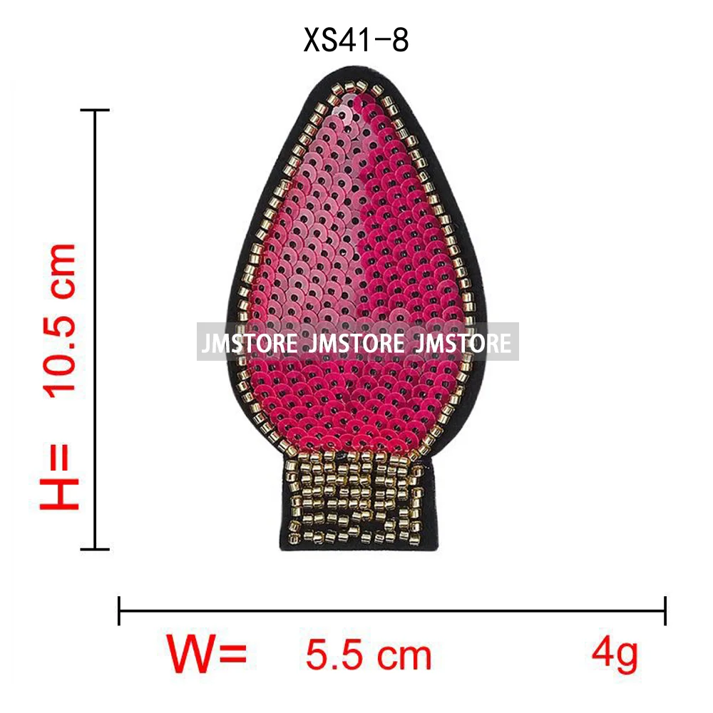 Sequin Christmas Light Bulbs Beads Decorate Holiday Vibes Chenille Applique Iron on Heat Press Patches for Sweatshirt Bags