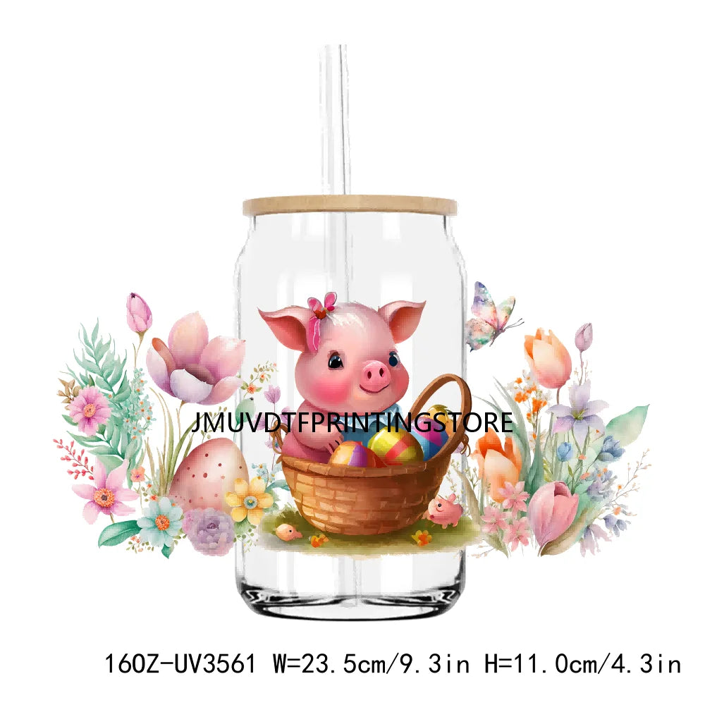 Happy Easter Day UV DTF Sticker For 16OZ Libbey Glass Cup Can Wrap Transfer Sticker Custom Labels DIY Logo Animals Bunny Eggs