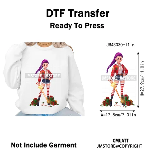 Kpop Hunters Merry Christmas Tiger Anime Lover Holiday Gift Iron on DTF Heat Transfers Stickers Ready to Press for Sweatshirts