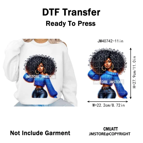 Sassy Curly Afro Women Fashion Hairstyle Urban Melanin Girls Iron on DTF Washable Transfers Stickers Ready to Press for Textile