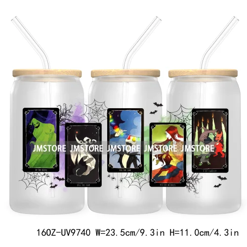 Spooky Cartoon Halloween 16OZ UV Cup Wrap DTF Transfer Stickers For Libbey Glass Can Cups Tumbler Waterproof Labels Scare Crew