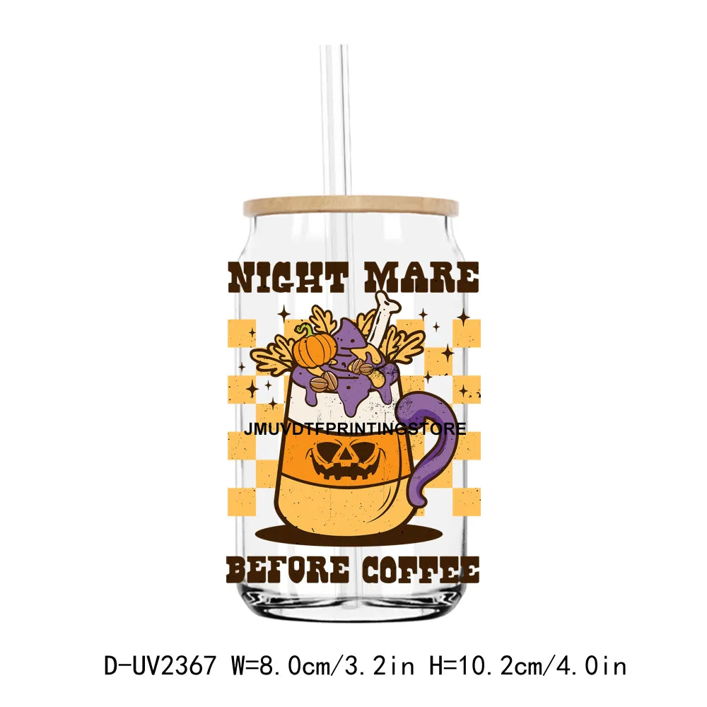 Retro Nightmare Before Coffee UV DTF Transfers Stickers Decals For Libbey Cold Cups Mugs Tumbler Waterproof DIY Craft