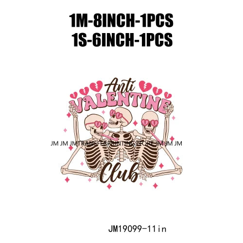 Pink Retro Skeleton Anti Valentine Club Talk About Love Dead Inside But It's Valentine's Skull DTF Transfer Stickers For Shirts