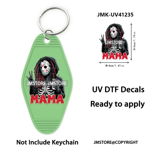 Horror Character Mama Coffee Lover UV DTF Motel Keychain Decal Ready To Ship Durable Transfer Stickers Prints For Hotel Keychain