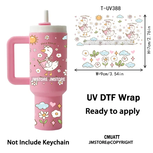 Pink Coquette Bow Goose Daisy Flower UV DTF Mini Tumbler Keychain Wraps Ready To Apply Transfer Stickers Prints Waterproof Decal