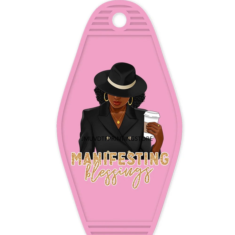 Hustle Black Girl High Quality WaterProof UV DTF Sticker For Motel Hotel Keychian Afro Girl Coffee