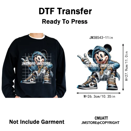 Cool Hip Hop Cartoon Animal Characters Streetwear Thug Life Iron on DTF Washable Transfers Stickers Ready to Press for Clothes