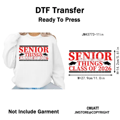 Class of 2026 High School Senior Edition Graduate Season Iron on Washable DTF Heat Transfer Stickers Ready to Press for Clothing