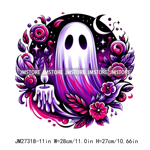 Cute Flower Ghost Bat Hey Boo Double Trouble Spooky Halloween Designs DTF Iron On Transfer Stickers Ready To Press For Clothing