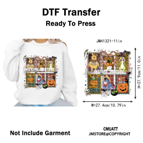 Cartoon Friends Character Faux Glitter Coquette Pumpkin Girly Halloween Iron on DTF Transfer Stickers Heat Press for Hoodies Bag