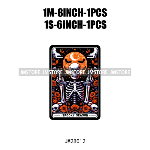 Custom Spooky Season Ghost Cycopath Skull Halloween Tarot Card DTF Iron On Heat Press Transfer Stickers Printing For Hoodies