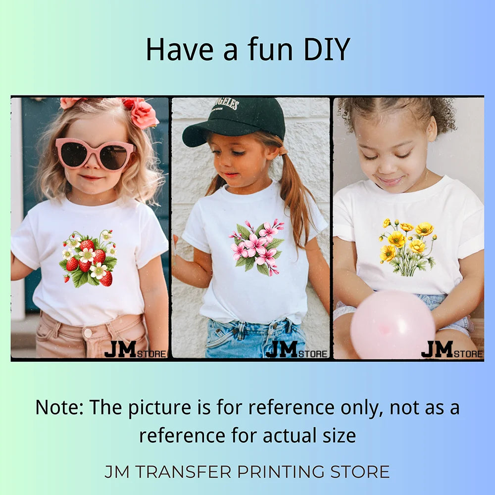 15cm 5.9in Kids Rose Flower Iron On DTF Heat Transfer Stickers For Clothes Printed Vinyl Thermal Applique Washable T-Shirt Decal