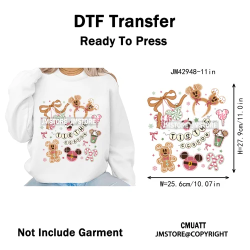 Cartoon Holiday Mouse Gingerbread Baking Christmas Tis The Season Iron on DTF Heat Transfers Stickers Ready to Press for Clothes