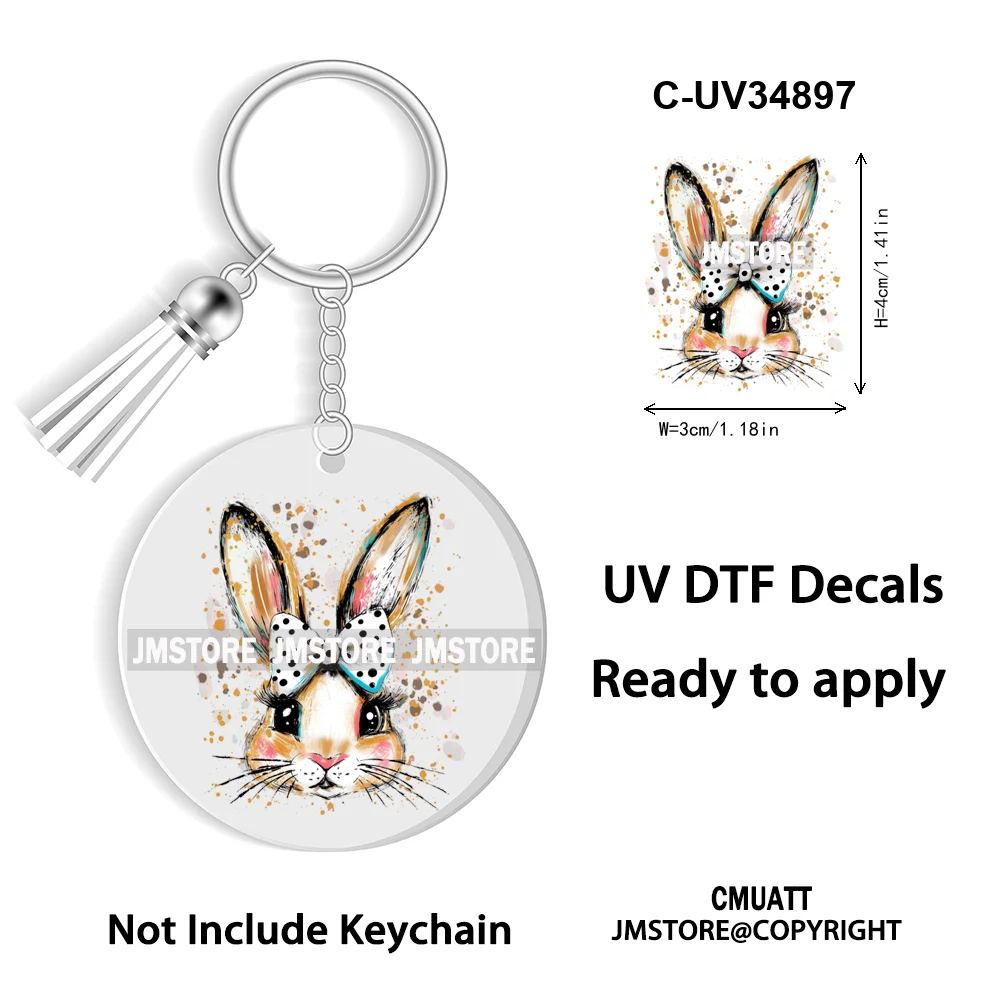 Christian Easter Eggs Bunny Mama Coquette Bow Good Quality WaterProof UV DTF Stickers For Round Circle Acrylic Keychain Keyring