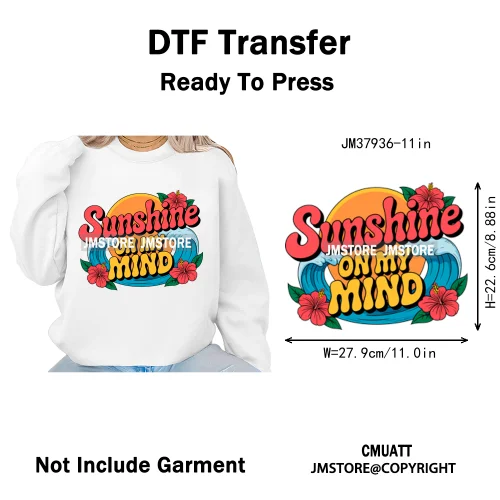 Funny Summer Quotes Sunset Palm Trees Beach Vacation Vibes Washable Iron on DTF Transfer Sticker Ready to Press for Textile Bags