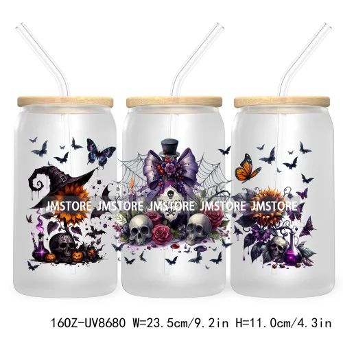 Spooky Witch Social Club UV DTF Cup Wrap For 16OZ Libbey Glass Cups Can Transfer Stickers Custom Labels Logo Halloween Season