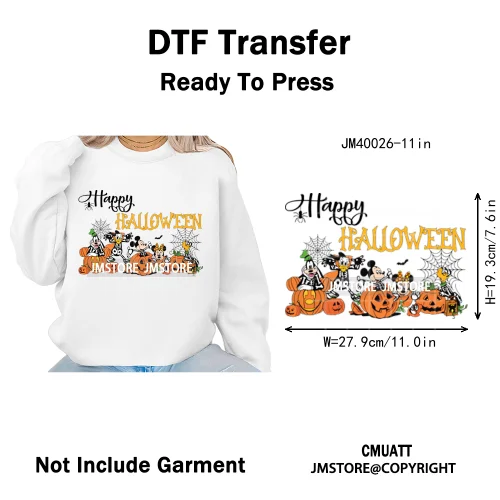 Happy Halloween Nightmare Cartoon Character Pumpkin Skeleton Iron on DTF Washable Transfers Stickers Ready to Press for T-shirts