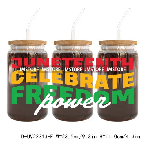 Celebrate 1865 Juneteenth Freedom UV DTF Sticker For 16OZ Libbey Glass Cup Can Wrap Transfer Stickers Custom Labels DIY Logo