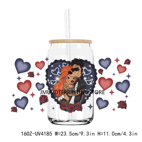 Cartoon Valentines Couple Love 16OZ UV DTF Cup Wrap Transfers Stickers Custom Labels DIY Waterproof Logo For Libbey Glass Can