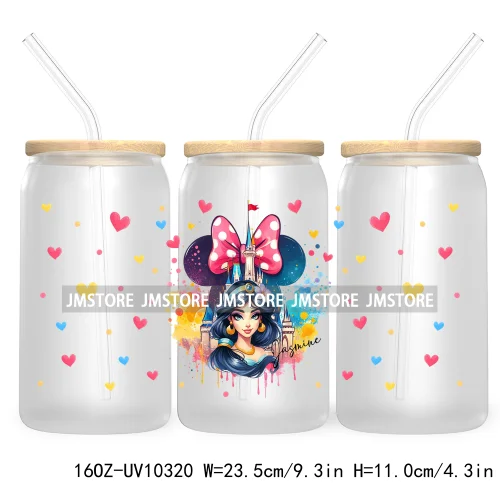 Cartoon Princess Coquette Bow Girly UV DTF Sticker For 16OZ Libbey Glass Cup Can Wrap Transfer Stickers Custom Labels DIY Logo