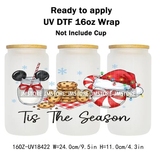 Cartoon Mouse Friends Christmas Gingerbread 16OZ UV DTF Cup Wraps Ready To Apply Durable Transfer Stickers For Libbey Glass Can