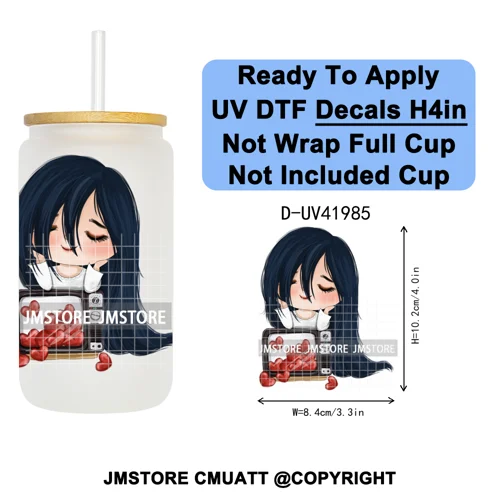 Cute Little Mermaid Cartoon Princess Festive UV DTF Transfer Stickers Decals Ready To Apply Waterproof For 16OZ Libbey Glass Can