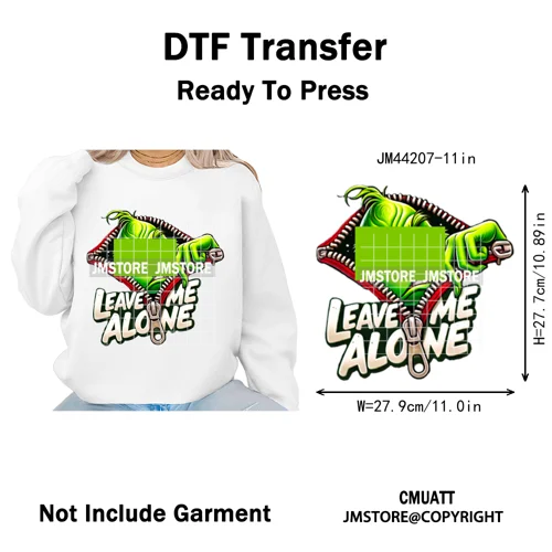Winter Christmas Cartoon Holiday Characters Thug Life Green Iron on Washable DTF Transfers Stickers Ready to Press for Textiles