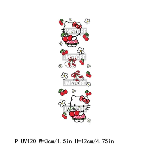 Cute Cartoon Cat Characters Flowers UV DTF Pen Wraps Stickers Custom Labels Durable Waterproof Logo For DIY Customized Craft