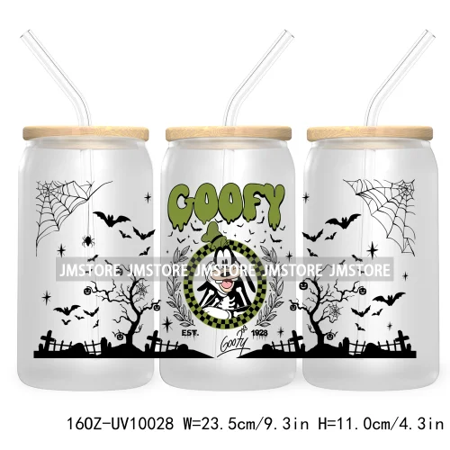 Mouse And Friends Halloween 16OZ UV DTF Cup Wrap Transfer Stickers Custom Labels Cartoon Spooky Season Bat For Libbey Glass Can