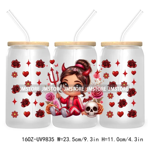 Day Of The Dead 16OZ UV DTF Cup Wrap Transfer Stickers Hispanic Chibi Baby Girl Custom Labels Waterproof For Libbey Glass Can